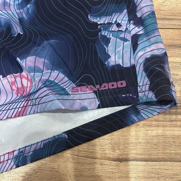 Speedo Women's Patterned Swim Coverup Shorts - Navy and Pink - Picture 2 of 11